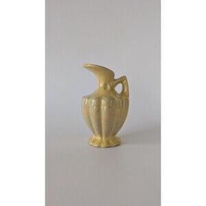 Gonder MCM 6" Ewer Vase E-60 40s Glazed Pottery Zanesville Yellow Pink Green EUC